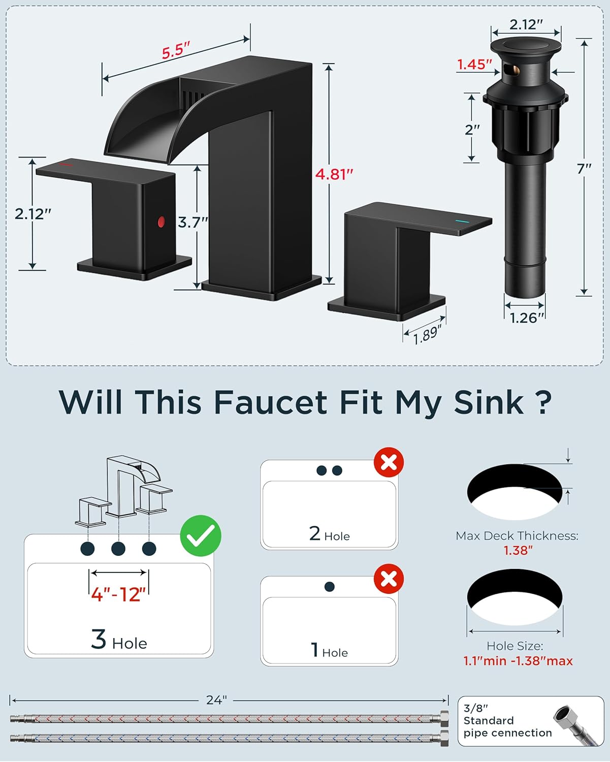 Matte Black Bathroom Faucets 3 Hole